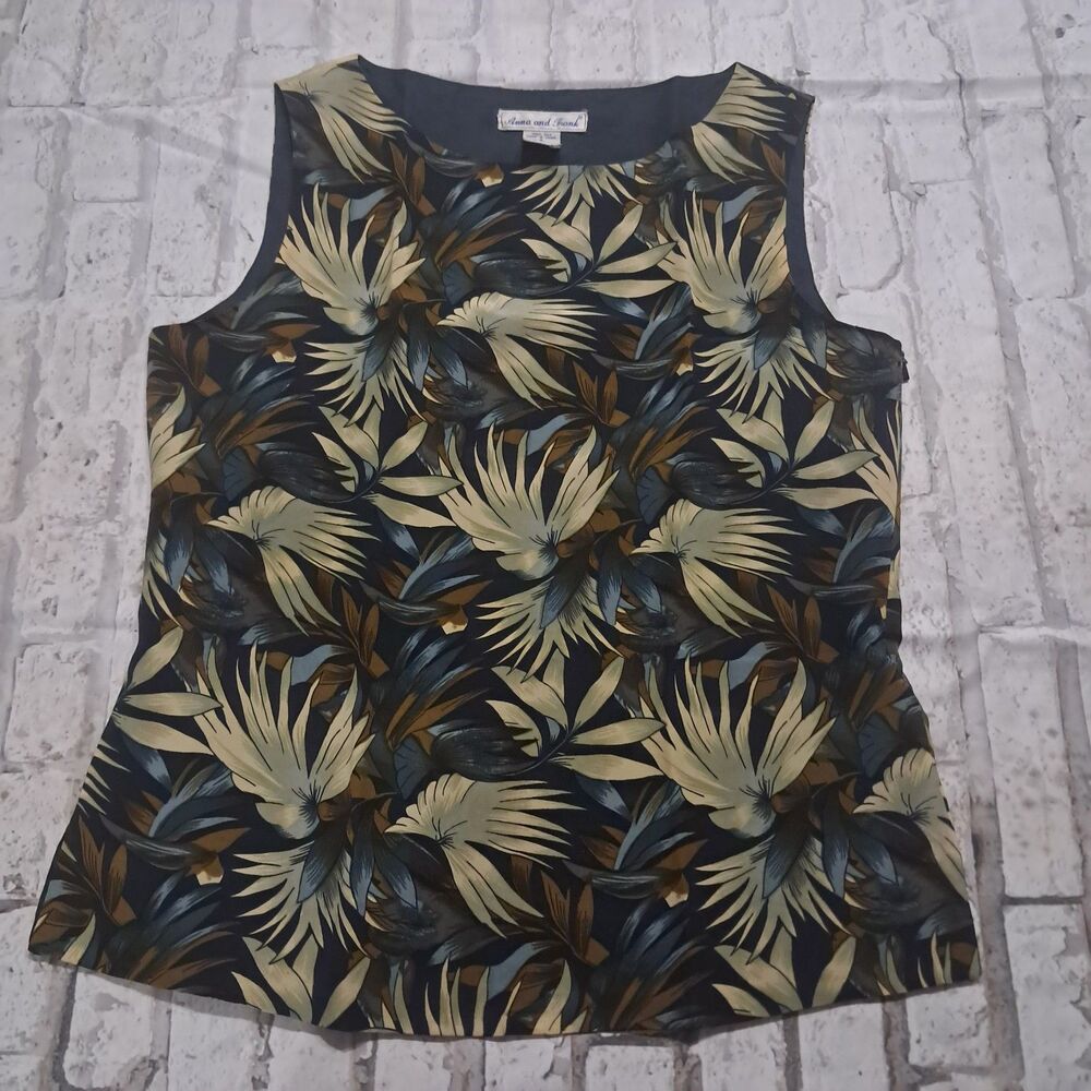 Anna and Frank Women's Small Tank Blouse Sleeveless Floral Slit 100% Silk Formal